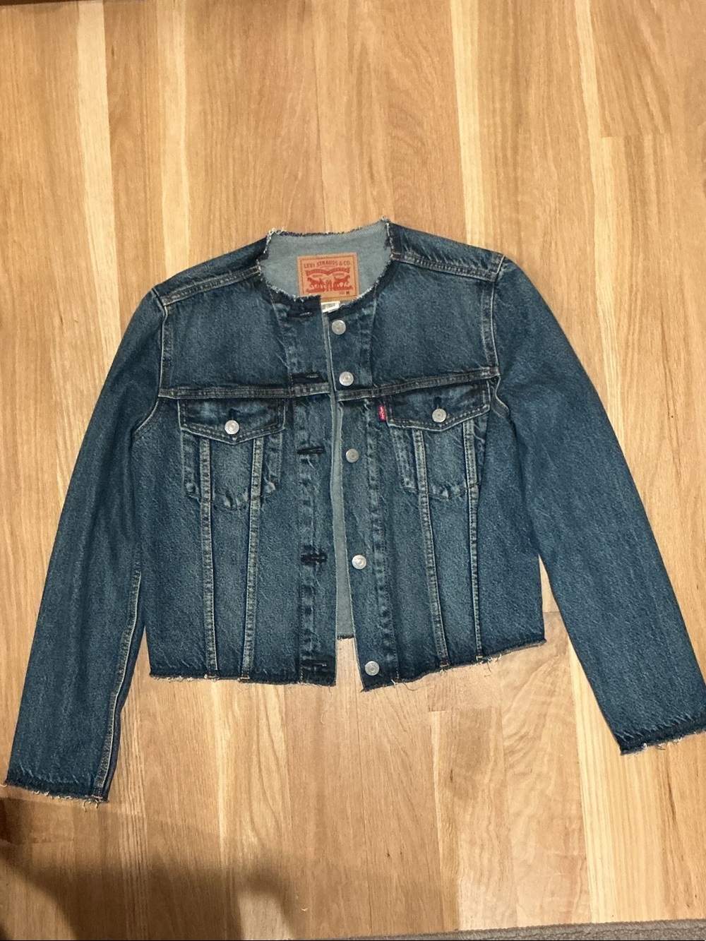 Levi's Indigo Blue Cropped Denim Jacket with Raw Edge